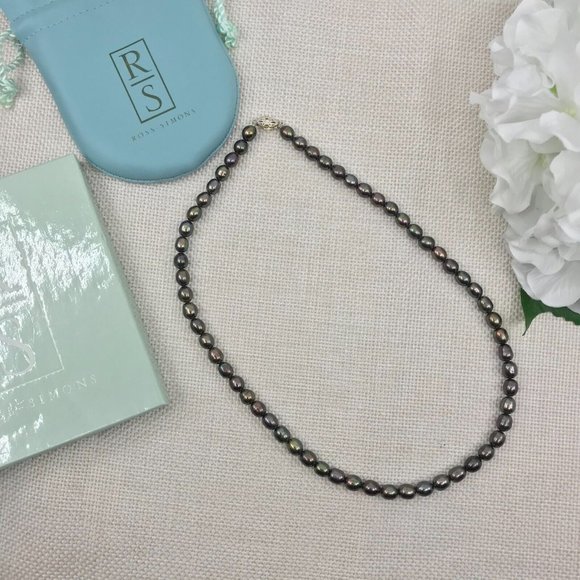 DESIGNER ROSS SIMONS 925 BLACK PEARL NECKLACE - Picture 3 of 12